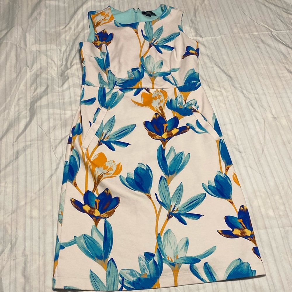 Sleeveless size 4 dress with fitted waist and side pockets